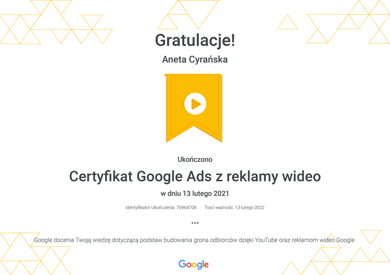 Certyfikat Google Ads z reklamy wideo _ Google